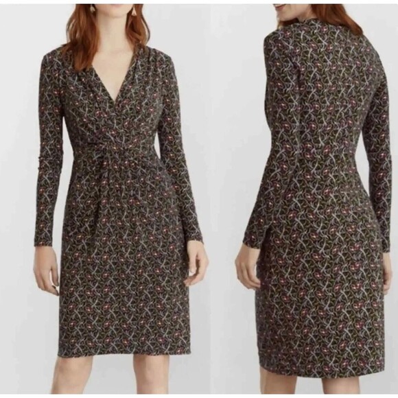 Brooks Brothers Dresses & Skirts - Brooks Brothers Floral Print Navy Surplice Jersey Faux Wrap Jersey Dress Large